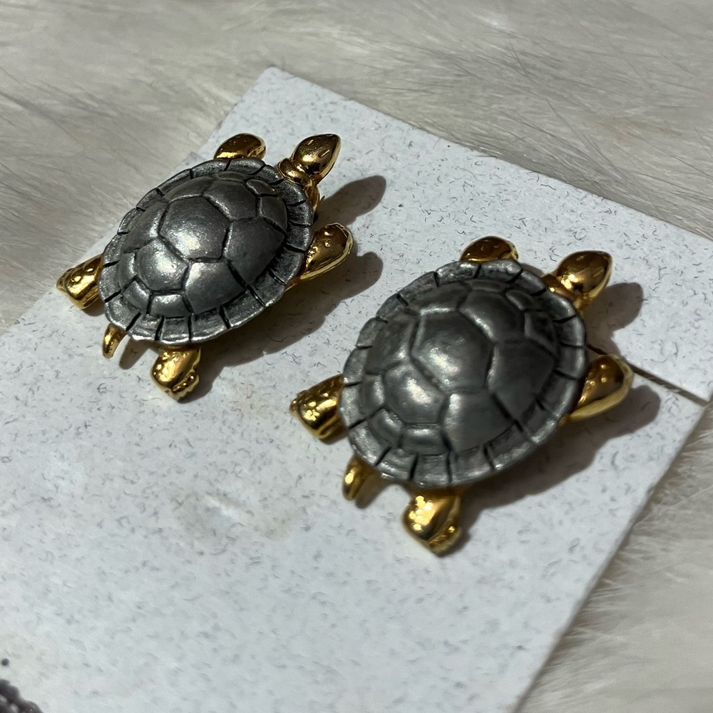 Turtle Stud Earrings in Silver & Gold